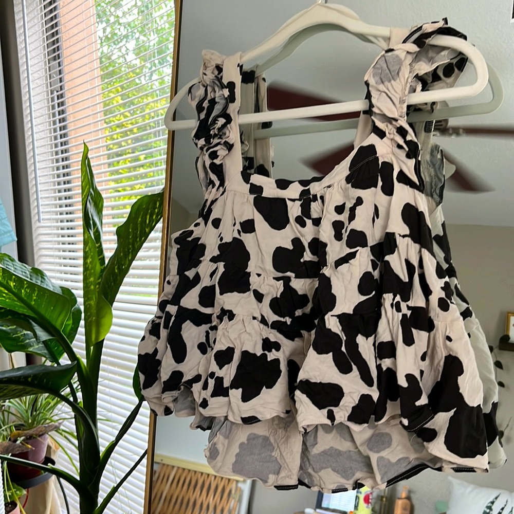 BRAND NEW Cameron Cow Print Babydoll Blouse